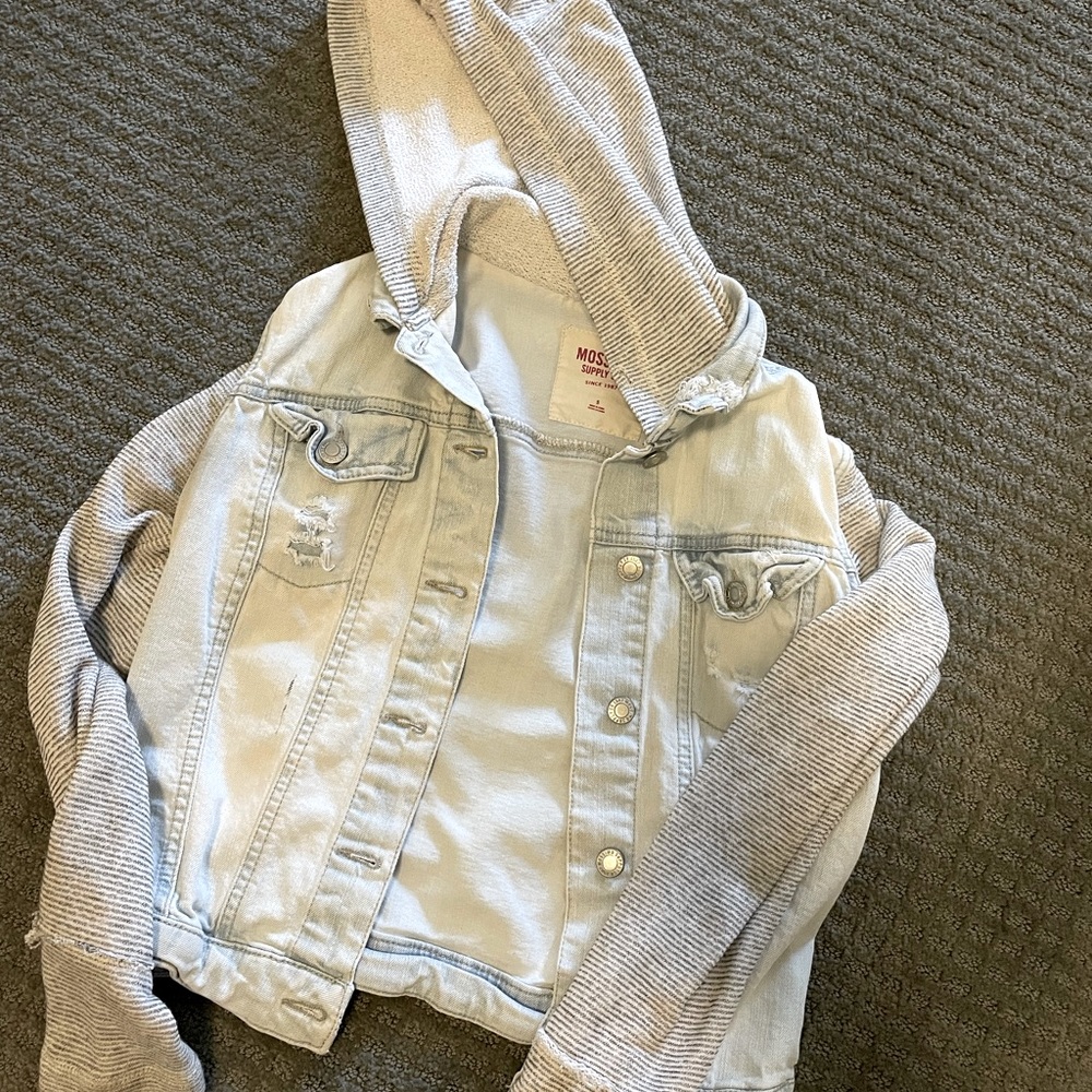 Size small denim hooded jacket.